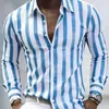 Nueva camisa de manga larga a rayas con estampado 3D para hombre de comercio exterior para otoño y primavera, moderna para el uso diario en Amazon y AliExpress