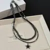 Cadena de Clavícula Apilada de Estrellas y Lunas con Cuentas Oscuras Dulces y Frescas Cadena Corta Multicapa Sexy Femenina Cadena de Estrella y Luna de Nicho Lujo Ligero