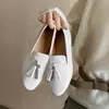 Mocasines de Piel de Vaca de Primera Capa con Borlas para Mujer, Zapatos Planos, Nuevo Estilo Primavera, Piel Genuina por Dentro y por Fuera, Zapatos Individuales de Punta Redonda de Media Caña para Mujer