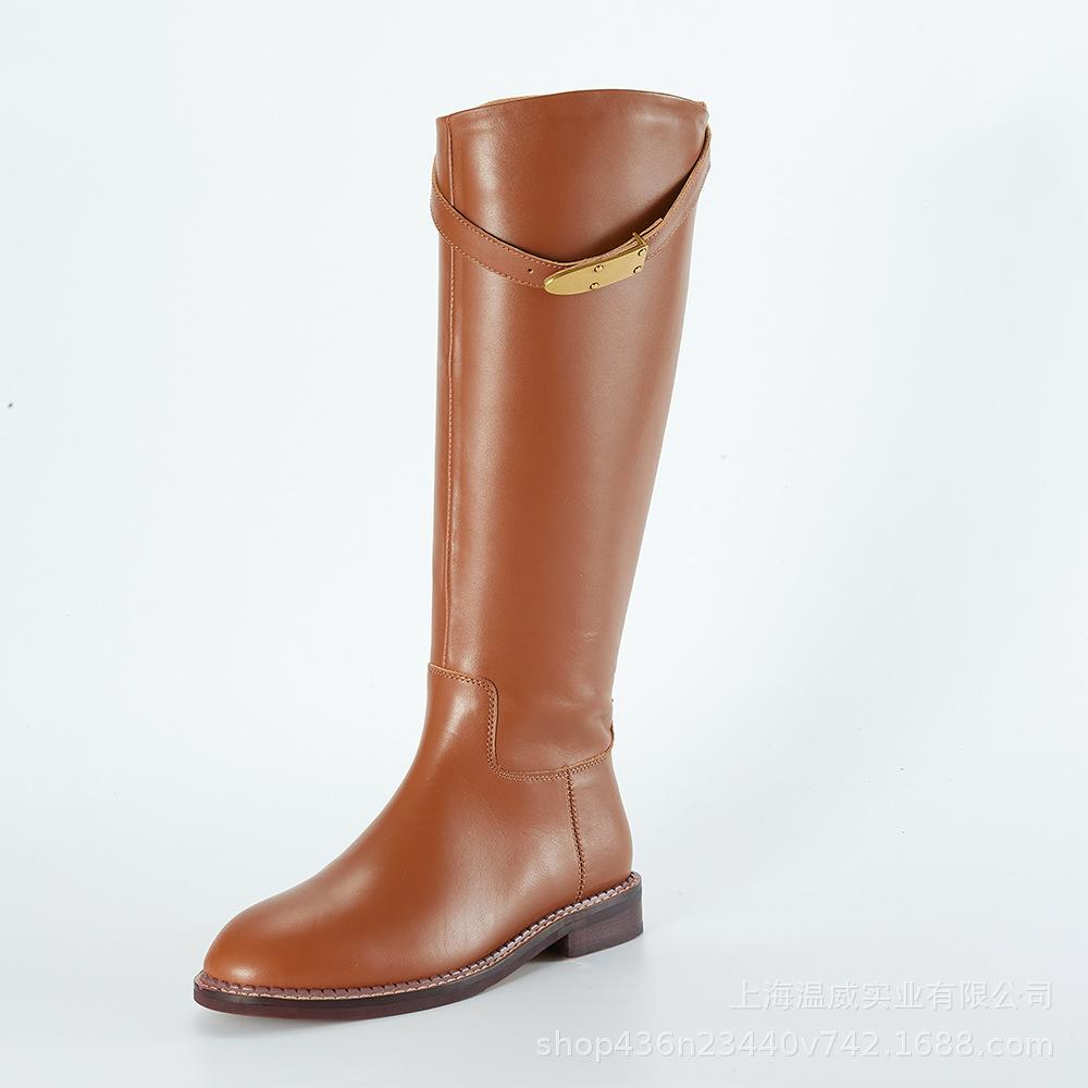 英伦风复古皮带扣高筒骑士靴