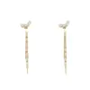 Pendientes Largos de Borla Florales Estilo Bosque de Plata S925 para Mujer, Pendientes de Botón Exquisitos de Circonita con Lazo de Lujo Ligero de Nicho