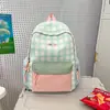 Mochila Escolar para Alunas do Ensino Médio, Mochila Xadrez Ins Nicho Estilo Coreano, Grande Capacidade, Resistente e Durável, Mochila para Aluno do Ensino Fundamental