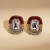 Pendientes de Flor de Chifón de Tela Roja Transfronterizos Europeos y Americanos, Pendientes de Lujo Ligero de Gama Alta, Pendientes de Moda Retro Exagerados para Mujer