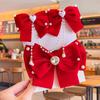 Grampo de Princesa para Crianças Corrente de Testa para Meninas Ano Novo Laço Vermelho Presilha com Pérola Adorno de Cabeça para Meninas Ano Novo