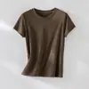 Camiseta de Verano Nuevo Estilo Cuello Redondo Manga Corta para Mujer, Estilo Básico, Transpirable Mezcla de Tencel Lino Algodón, Camiseta Versátil de Corte Ajustado para Capas