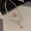 Conjunto vintage de brincos e colar de borla torcida cravejados de diamantes, corrente de clavícula de luxo leve de alta qualidade, estilo palaciano para mulheres