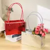 Bolso de mano tipo espejo plateado brillante para flores, caja de regalo, bolso de mano de papel con material floral brillante