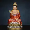 Estátua da Bodhisattva Guanyin para Adoração Doméstica, Estátua de Resina da Grande Bodhisattva Compassiva e Benevolente do Mar do Sul, Apresentando os Três Santos do Mundo Saha