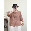 Nova camisa versátil 2025, de algodão e linho, com corte solto, modelagem que afina, gola redonda, mangas três quartos, bordada, para mulheres, top casual liso que te deixa mais jovem