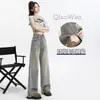 Jeans Wide Leg com Borda de Pelo Estilo Retrô Americano Feminino Outono Cintura Alta Design de Nicho Solto Reta Caída Calças