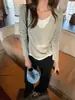 Camiseta de Manga Larga con Cuello en V, Patchwork de Colores, Versátil, Adelgazante, Falsa de Dos Piezas, Verde Limón y Té Verde, Moda Otoño 2026 para Mujer 11108