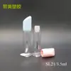 Tubo redondo para gloss labial de plástico Zamai 3,5ml com tampa chanfrada, tubo vazio para lip glaze de plástico com haste de pincel de cristal, material de embalagem