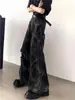 Estilo Montaña Otoñal/Ro Oscuro Ambiente de Calle Alta Americana Jeans de Diseñador de Nicho de Pierna Ancha de Cintura Alta con Sensación de Alta Gama