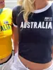 Nuevo Top Azul de Verano/Primavera Europeo y Americano, Delgado, Ajustado, Estampado de Letras, Y2K, Camiseta de Verano para Mujer con Ombligo al Aire, Sexy Transfronterizo