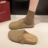 Sapatos Birkenan de Plataforma Vintage Baotou Meio Chinelo Feminino 2025 Inverno Novo Conjunto Slip-on Preguiçoso Sapatos Birkenan