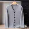 Práctico y cómodo de llevar~ Cárdigan de cachemir 100% puro engrosado para hombre, chaqueta cárdigan suéter casual de negocios con cuello en V