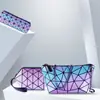 Bolsa de Cosméticos Plegable de PU Laser 3D Acolchada de Moda Estilo Coreano Portátil para Viaje Bolso de Mano Bolsa de Tocador de Almacenamiento Color Degradado