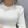 Tejido de Punto para Mujer 2024 Nuevo Otoño e Invierno Estilo Coreano Ajustado Estilo Interior Top Manga Abullonada Camiseta Base Moderna