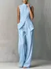 2026 Amazon europeo y americano transfronterizo camisa femenina fluida nueva moda elegante sin mangas traje de pantalón largo para mujer