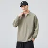 Roupas Masculinas Fengshe / Nova Camisa Polo Masculina de Meio Zíper para Primavera e Outono, Manga Longa, Gola Reversível, Blusa Grossa Masculina