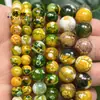 6/8/10mm Pele de Tigre Amarelo-Verde Padrão Dragão Ágata de Fogo Contas Redondas Acessórios para Joias DIY Fabricação Produtos Semi-Acabados Atacado