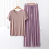 Conjunto Nuevo de Camiseta de Manga Corta y Pantalón de Pierna Ancha para Mujer Tallas Plus de Modal Ropa de Casa Pijamas Conjunto Casual de Dos Piezas