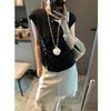 Diseño Irregular, Botones Plisados, Dobladillo Cortado al Bies, Abertura, Cuello Redondo, Camiseta sin Mangas Chaleco Mq1476