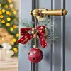 Enfeites de sino de Natal, lintel de porta de chifre de boi, galhos de pinho, eucalipto, pingentes de laço, árvore de Natal, decorações vintage pintadas para portas e janelas