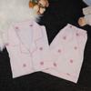 Pijama Estilo Novo para Mulheres Verão Algodão Nuvem Duplo Curto Meninas Fofo Pequeno Lapela Manga Curta Shorts Conjunto Roupa de Casa Atacado