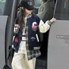 Jaqueta baseball feminina 2026 nova coleção de outono, cardigã top fashion com blocos de cor e bordado de letras para crianças mais velhas, estilo moderno