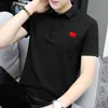 Camisa Polo Blanca de Moda para Hombre con Cuello Camisero, Manga Corta de Seda de Hielo Fresca para Verano, Camiseta con Cuello Estampado de Tendencia Nacional de Media Manga