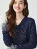 Suéter de Cashmere Feminino Céu Estrelado Degradê Gola V Camada Interna Malha Quente Moda Casual Elegante Amigo da Pele Camada Base Tricô