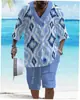 Traje Jacquard Impreso en 3D Transfronterizo para Hombre Verano Holgado Camiseta de Manga Corta Pantalones Cortos Cuello en V Traje Deportivo Traje de Dos Piezas para Hombre