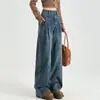 Jeans de Pierna Ancha Rectos Sueltos de Pierna de Mopa de Cintura Alta para Mujer Estilo Retro Americano