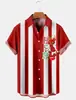 Comércio Exterior Transfronteiriço Série de Natal de Listras Quentes Camisa Masculina de Manga Curta com Gola Aberta Impressão 3D Moda Casual Roupa Masculina