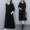 Vestido con Capucha y Botones de Manga Larga para Mujer Tallas Grandes con Dos Bolsillos Grandes, Vestido de Longitud Media Línea A con Cintura Suelta para Primavera y Otoño