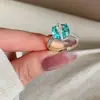 "Cristal de Gelo Sal Marinho" Estilo Coreano Super Brilhante Quadrado Açúcar Zircônia Anel Verão Fresco e Refrescante Temperamento Fashionable Índice Dedo Anel de Luxo Leve