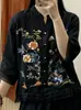 Novas Blusas de Algodão e Linho Estilo Chinês para Mulheres, Camisas Artísticas Retrô Bordadas de Algodão e Linho para o Verão, Camisas de Algodão e Linho de Manga Três Quartos para o Verão