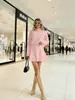 Tk Sitio Independiente de Amazon Vestido de Punto Multicolor de Manga Larga Ajustado de Cuello Semi-Alto Falda Plisada