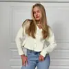 Suéter de Tricô Cardigan Feminino Estilo Ladylike com Gola V, Camisa Top com Camada Interna Franzida na Cintura - Novo da Primavera de 2025