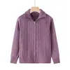 Nuevo Estilo Otoño/Invierno de Mamá, Abrigo Cardigan de Punto Morado con Cremallera para Mujeres de Mediana Edad y Mayores, Prendas de Punto Holgadas con Cuello Semi-Alto