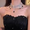 Colar de diamante exagerado de alta qualidade Colar de colarinho de corrente de clavícula de borla de luxo leve feminino