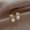 Brincos de Agulha de Prata S925, Brincos de Tarraxa com Pérola e Cruz Estilo Retrô de Hong Kong, Material Ecológico, Elegantes e Simples, Brincos Estilo Socialite