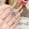 Anillo de Mariposa Serie Diamante Morado Suave Estilo Coreano Camelia Collar y Pendientes de Flor de Alto Nivel