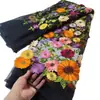 Moda primavera y verano bordado estilo bosque, apliques grandes de hilo de colores bordados a máquina, base de malla de gasa ligera tela de encaje bordado, encaje 3D