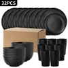 Amazon Transfronterizo Plato, Plato Hondo, Taza de PP de Paja de Trigo Negro, Plato para Cena en Casa, Tazón para Sopa, Taza Juego de Vajilla de 18 Piezas