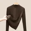 Camiseta Base Manga Longa Cinza Mousse Gola Alta Meio para Mulheres Outono 2026 Ajustada Valoriza a Silhueta Cor Sólida Ombro Normal Top Interno
