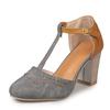 Sapatos femininos de salto grosso com bico redondo, novos para primavera e verão de 2018, atacado, sapatos de salto alto com tira no tornozelo, sapatos femininos de tamanho grande