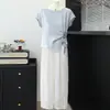 Conjunto de Dos Piezas de Moda de Verano para Mamá, Ropa de Verano que Reduce la Edad, Elegante Top de Manga Corta y Moderno Conjunto de Pantalones de Pierna Ancha