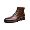 Zapatos de cuero de caña alta con bloques de color extragrandes transfronterizos, botines de cuero de moda retro para hombre, botines Martin brogue de otoño/invierno para hombre, botines con cordones